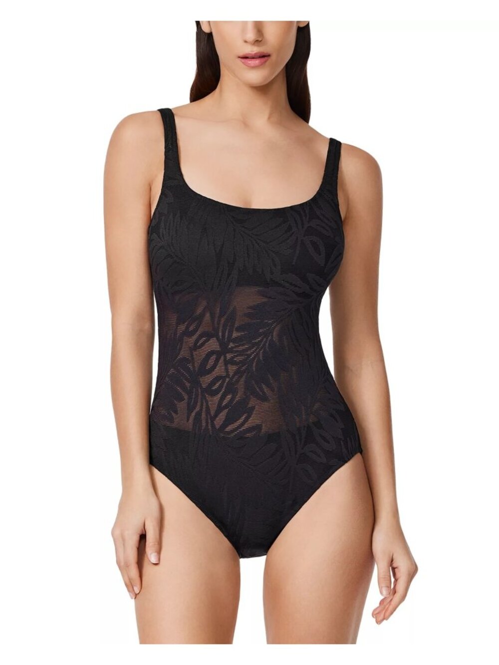NWT Profile by Gottex Skyfall Round Neck One Piece Swimsuit Black Size 10